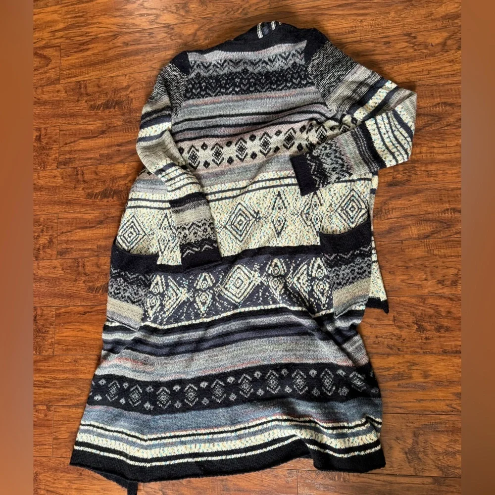 Free People Yesterdays Smile Aztec Blue Black Waterfall Cardigan Sweater | M - Picture 6 of 6